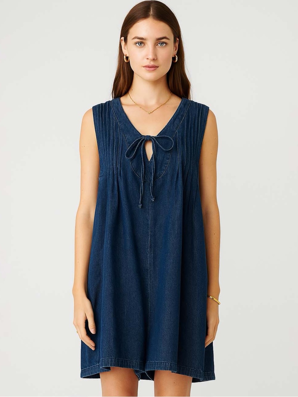 NWOT Sleeveless Indigo Denim Tie-Front Romper - Back Zip size XL